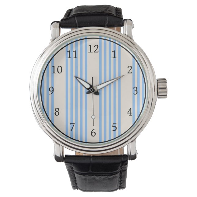 Montre Bleu et beige cinq rayures motif (devant)