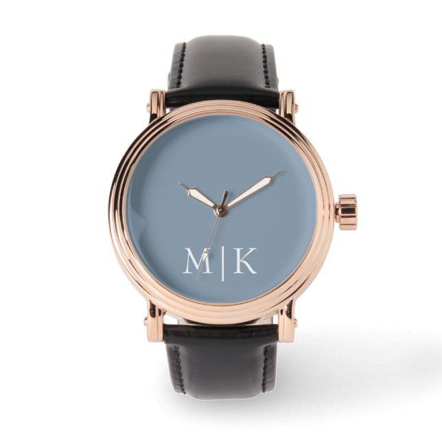 Montre Bleu et blanc poussiéreux | Monogramme moderne (Recto)