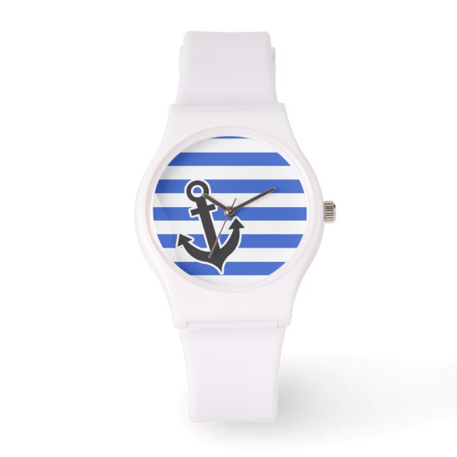 Montre Bleu Han Rayures horizontales ; Ancre Nautique (Recto)
