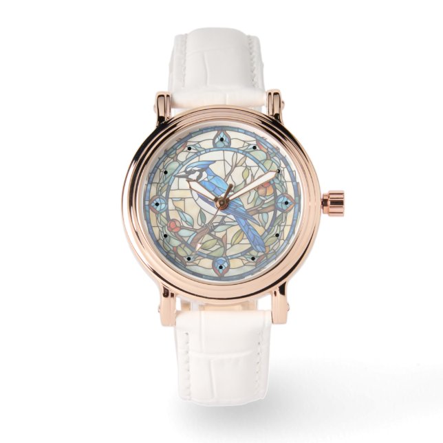 Montre Bleu Jay Vitrail Bluejay Bird (Recto)