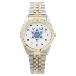 Montre Bleu Magen David, Faux Hébreux Numéros, Monogramme