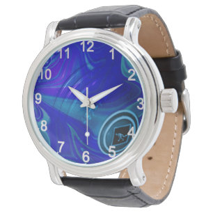 Montre Bleu Marbré Pelouse Bowl, Mens Wristwatch