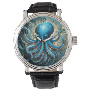 Montre Bleu Octopus Acrylique Abstraite,