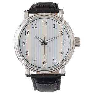 Montre Bleu pâle et beige cinq rayures motif