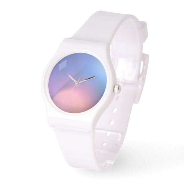 Montre Bleu rose dégradé Dial Blanc Silicone (Angle)