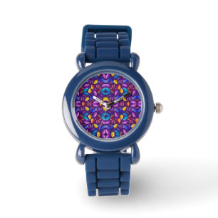 Montre bleue avec un design mandala vibrant