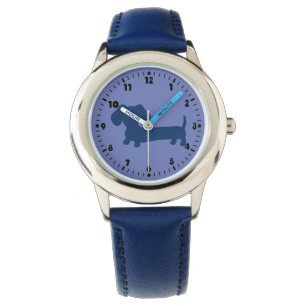 Montre bleue de chien de saucisse de cuir de