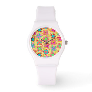 Montre Blocs jaunes ensoleillés d'art d'édredon de