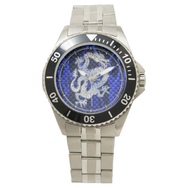 Montre Blue Chrome comme Dragon Carbon Fiber Style (devant)
