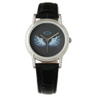 Blue Glowing Angel Wings on black background