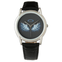 Blue Glowing Angel Wings on black background