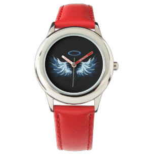 Montre Blue Glowing Angel Wings on black background