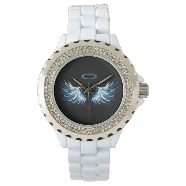 Montre Blue Glowing Angel Wings on black background (devant)