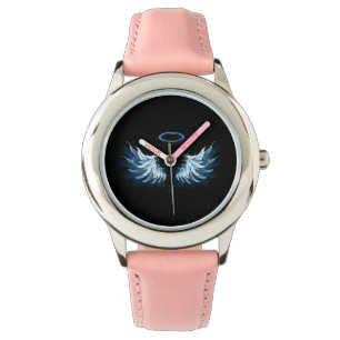 Montre Blue Glowing Angel Wings on black background