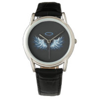 Blue Glowing Angel Wings on black background