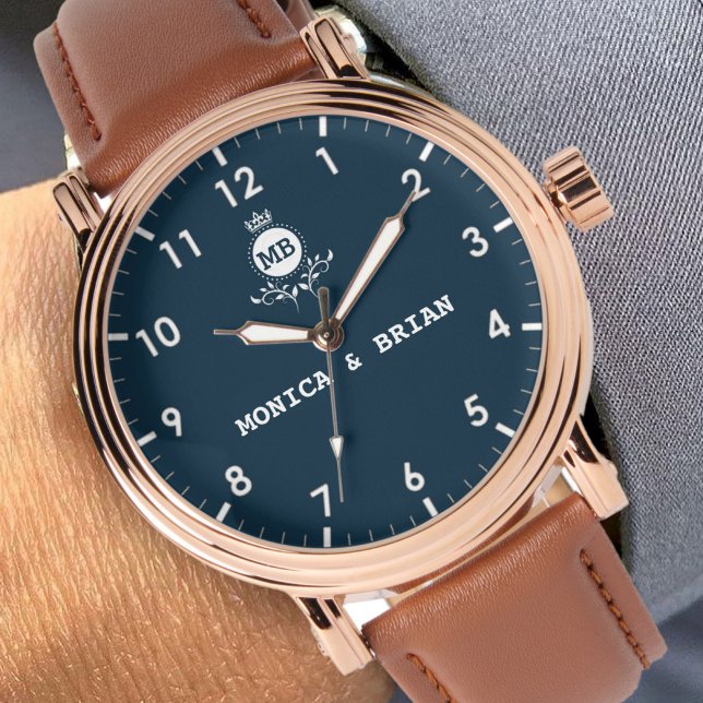 Montre Blue navy white Monogram gift for couples (Créateur téléchargé)