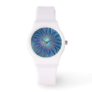 Montre Blue Purple Flower Dream Abstrait Fractal Art