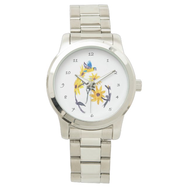 Montre Blue Tit Yellow Sunflowers Art, Floral (devant)