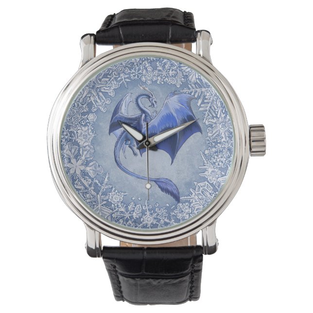 Montre Blue Winter Dragon Imaginaire Nature Art (devant)