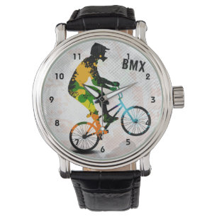 Montre BMX Rider dans les plaques de peinture Abstraites 