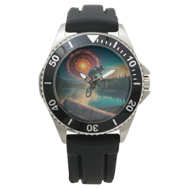 Montre BMX Rider par un lac forestier (devant)