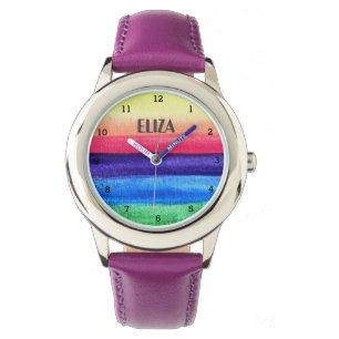 Montre Boho Arc-en-ciel Aquarelle mignonne Filles roses O