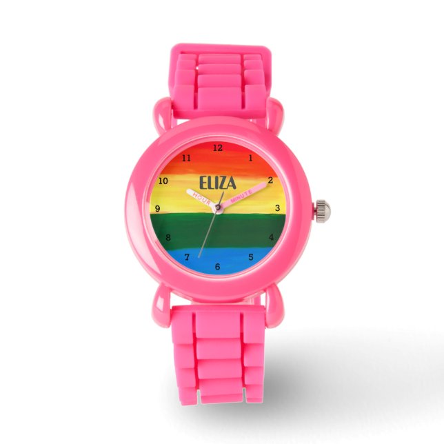 Montre Boho Arc-en-ciel Aquarelle mignonne Filles roses O (Recto)