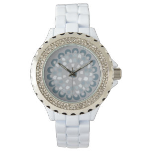 Montre Boho Chic Bleu Gris Mandala Motif Floral Neutre