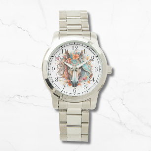 Montre Boho Tribal Aquarelle Cheval élégant Chic Femmes