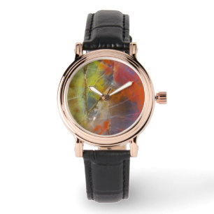 Montre Bois petrifié à l'arc-en-ciel