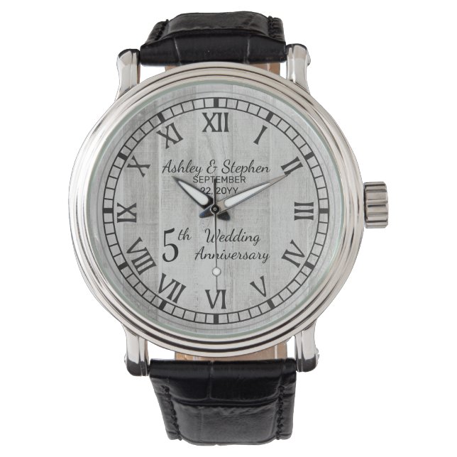 Montre Bois rustique 5e anniversaire Mariage (devant)