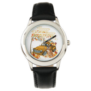Montre Bon thanksgiving Boxer Chien Automne Citrouilles C