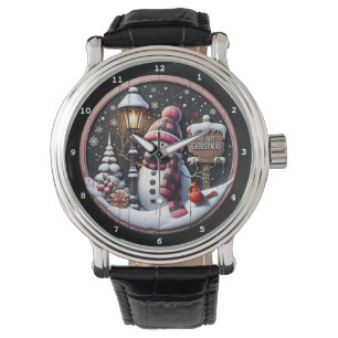 Montre Bonhomme de neige joyeux Noël avec Cardinal