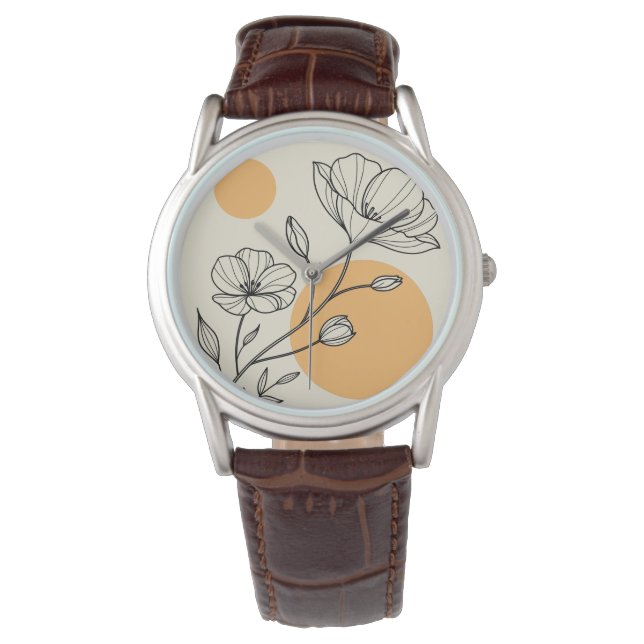 Montre Botanical Minimalist Floral Art with Terracota  (devant)