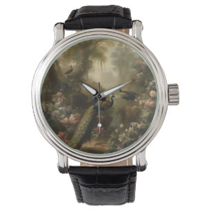 Montre Botanique : trois paons dans le jardin anglais