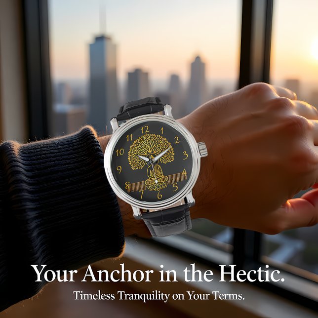 Montre Bouddha d'or sous l'arbre avec fleurs de Lotus (Créateur téléchargé)