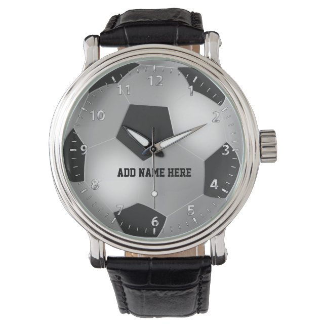 Montre Boule de soccer en argent personnalisable (devant)