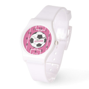 Montre Boule de soccer personnalisée et rose de champ