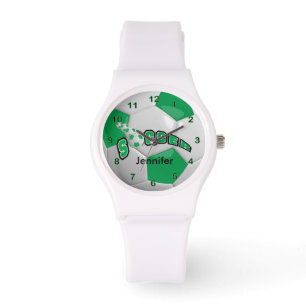 Montre Boule de soccer verte personnalisée