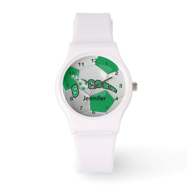 Montre Boule de soccer verte personnalisée (Recto)