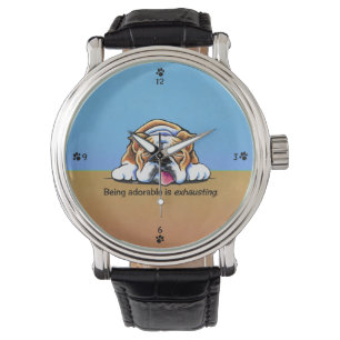Montre Bouledogue étant -Laisse bleue adorable Art™