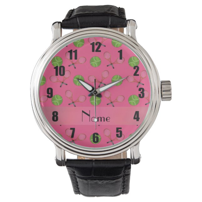 Montre Boules de tennis rose nom personnalisées (devant)