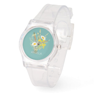 Montre Bouquet floral fleur sauvage Nom personnalisé