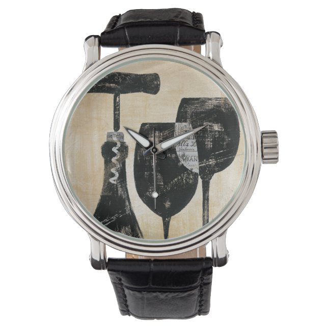 Montre Bouteille à vin avec deux verres (devant)