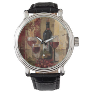 Montre Bouteille de vin et verres de vin
