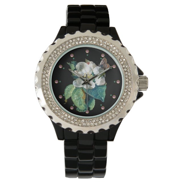 MONTRE BOUTEILLE SUR LA FLEURS BLANCHES, FLORALE NOIRE (devant)