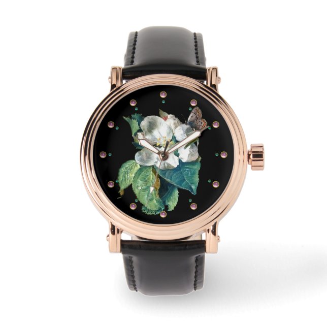 MONTRE BOUTEILLE SUR LA FLEURS BLANCHES, FLORALE NOIRE (Recto)