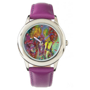 MONTRE BOUTEILLES ROUGES SUR THISTLES JAUNES, CIEL BLEU F