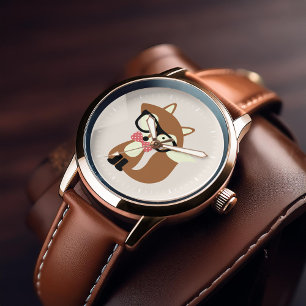 Montre Bow Cravate et lunettes Hipster Renard Brown