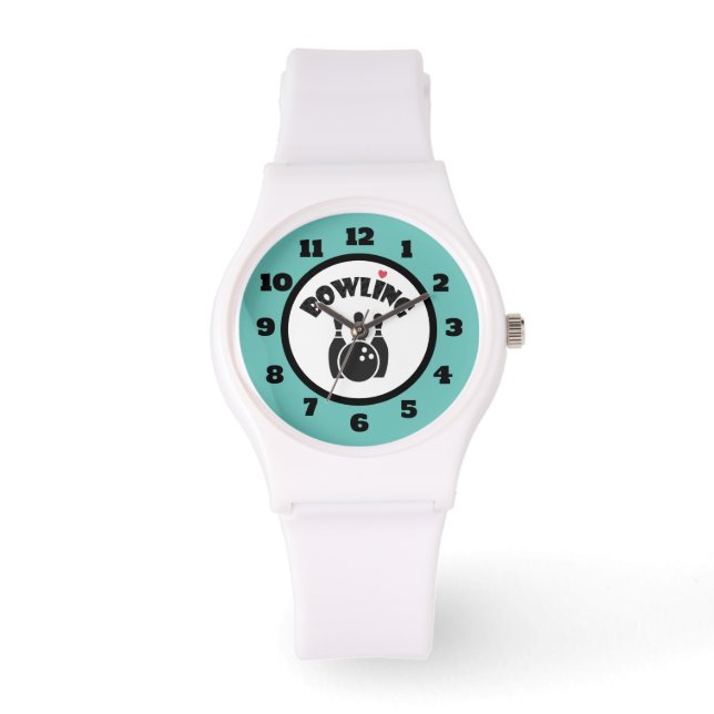 Montre Bowling avec coeur - Pins noirs et Bowling Ball (Recto)